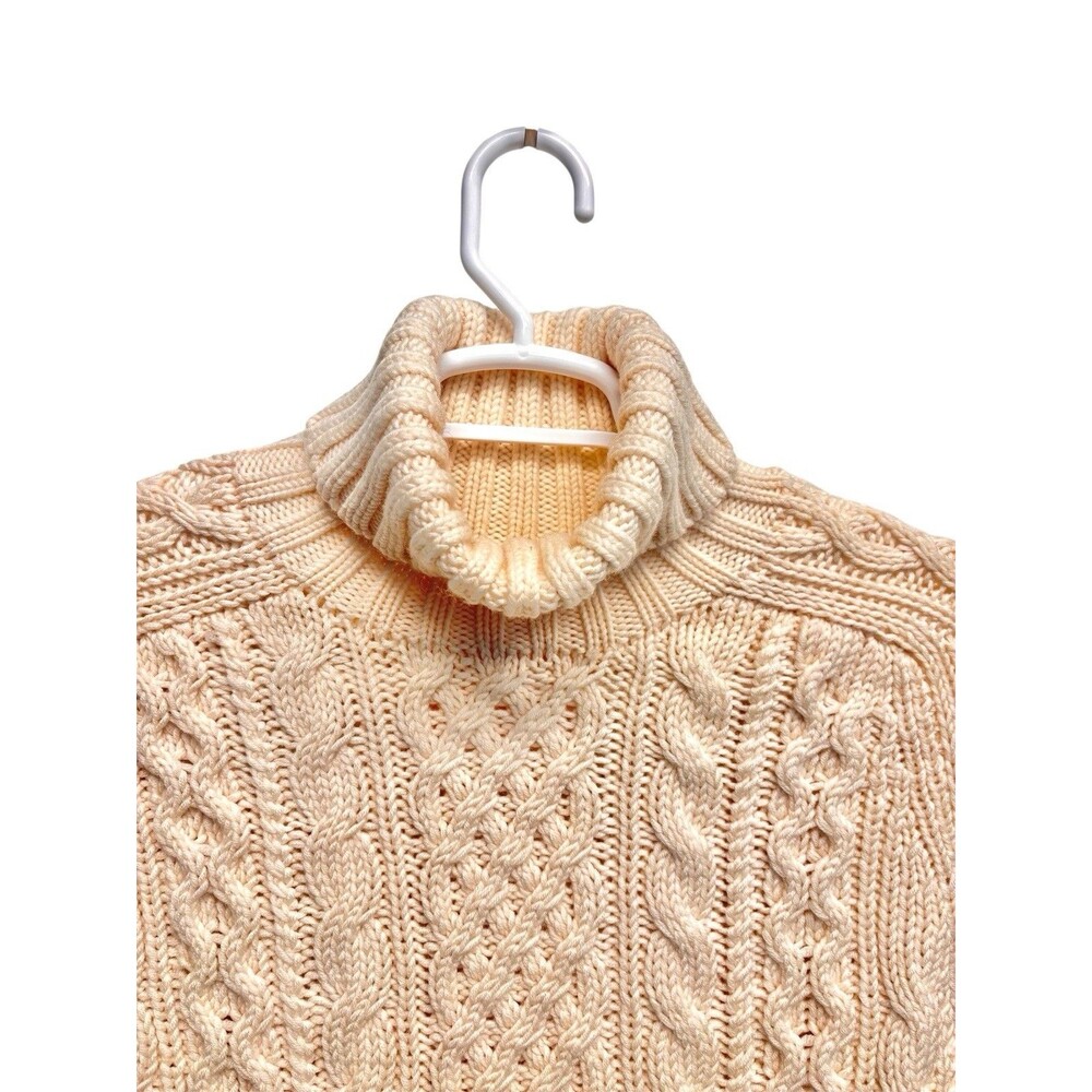 J.Crew Cableknit Chunky Sweater Cream Fisherman Sz L Handknit 100% Wool Retro 90 - Picture 3 of 8